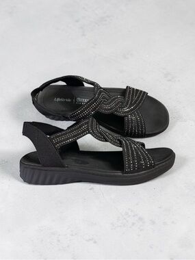 Bzees Black Rhinestone Twist Slingback Sandals